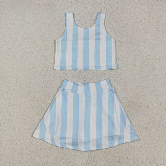 GSD2433 Light blue stripe top skirt kids girls activewear clothes D 5.6