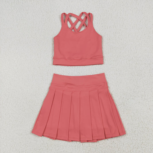 GSD2436 Baby Girls Peach Strap Vest Top Skort Yoga Sets  D 6.17