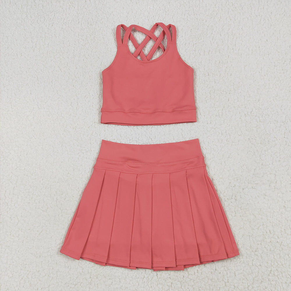 GSD2436 Baby Girls Peach Strap Vest Top Skort Yoga Sets  D 6.17