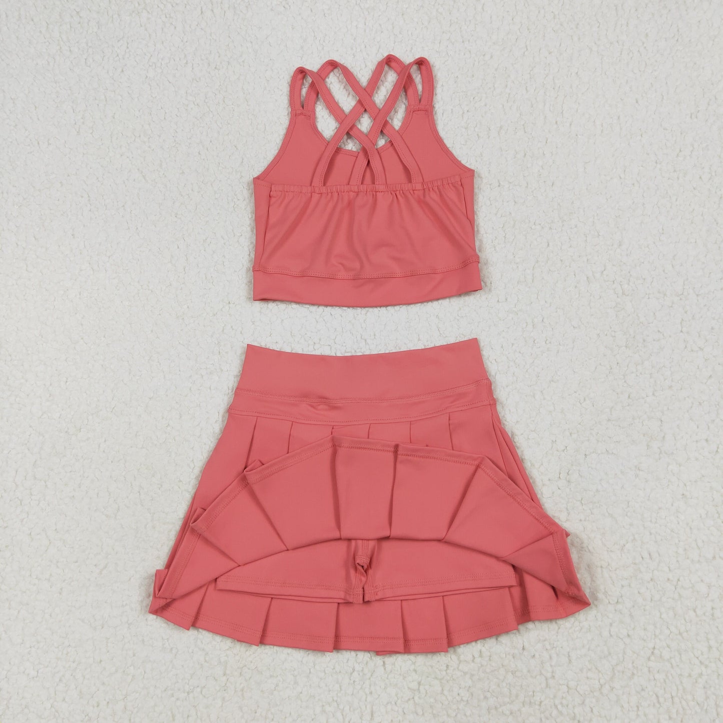 GSD2436 Baby Girls Peach Strap Vest Top Skort Yoga Sets  D 6.17
