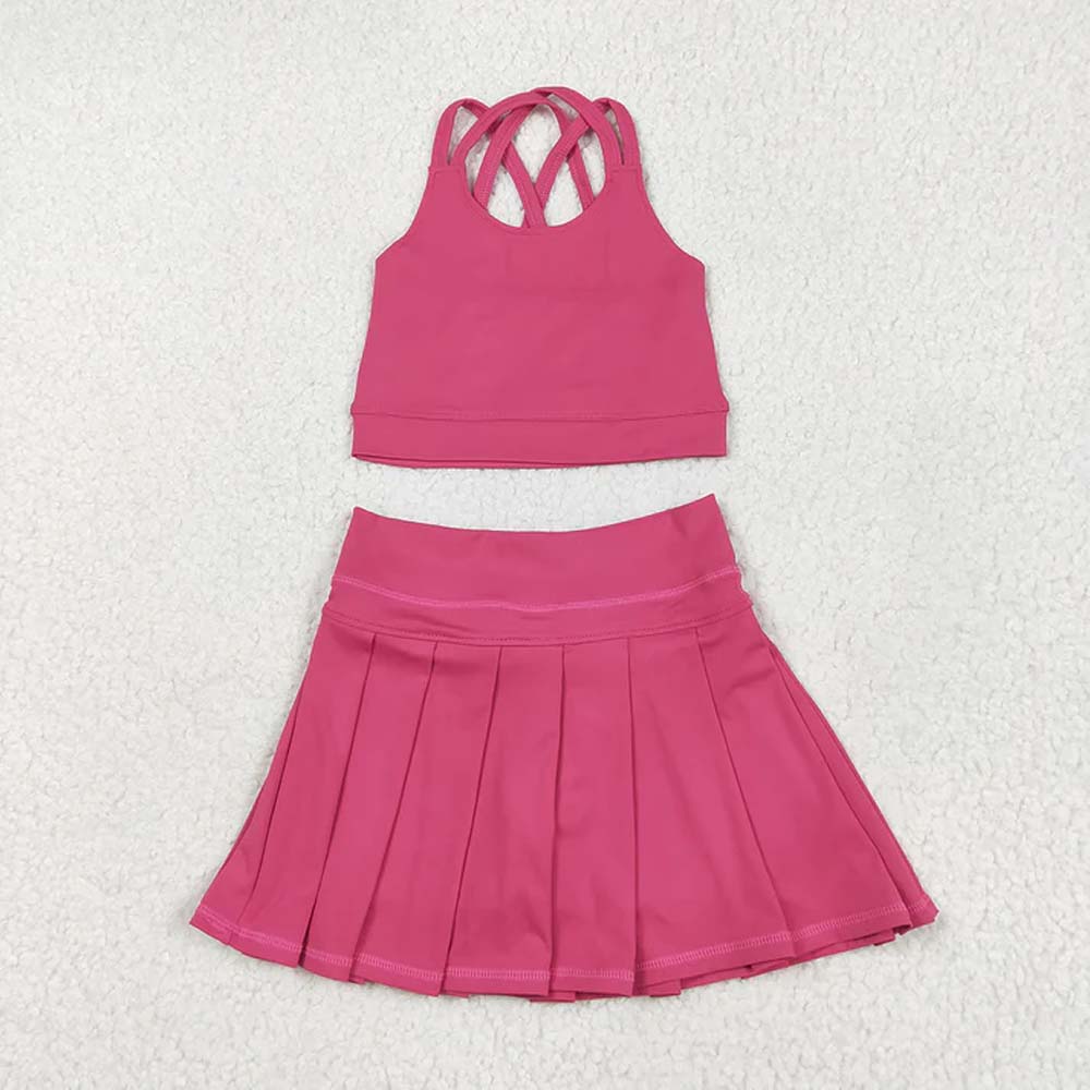 2 Colors Baby Girls Pink Strap Vest Top Pleated Skort Yoga Sets D 6.27