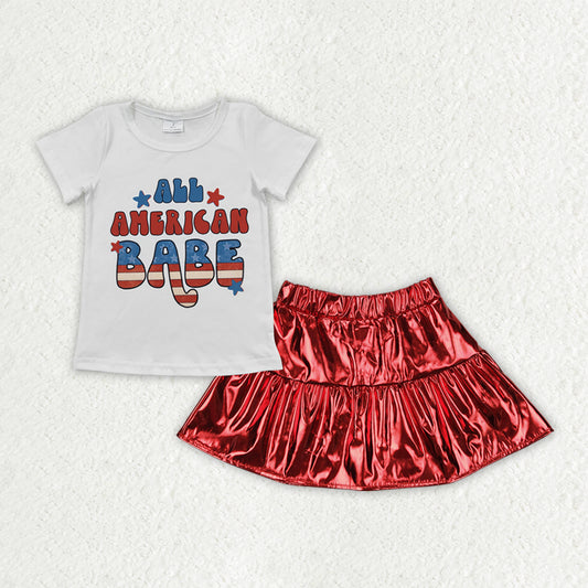GSD2446  Baby Girls American Babe Shirt Red Leather Metallic Skirts Clothes Sets D 4.3