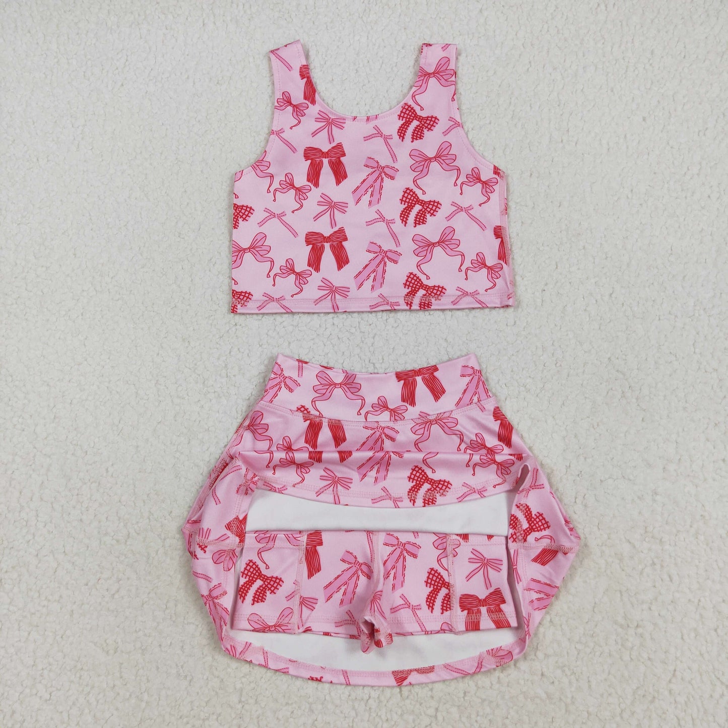 GSD2459 Baby Girls Sleeveless Pink Bows Top Skort Yoga Set D 8.2