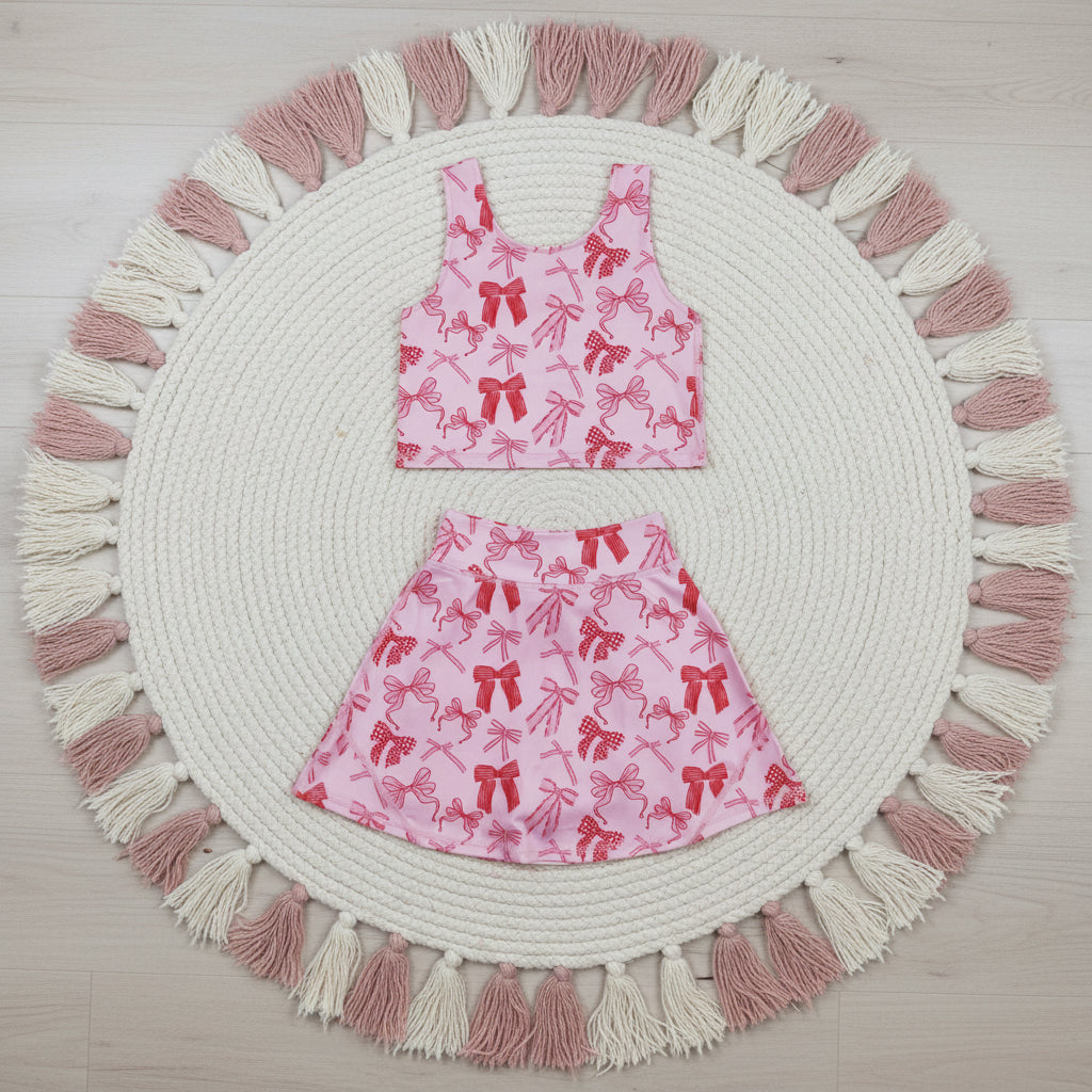Sibling Baby Girls Sleeveless Stripe Bows Vest Top Yoga Athletic Skorts Sets  D 8.2