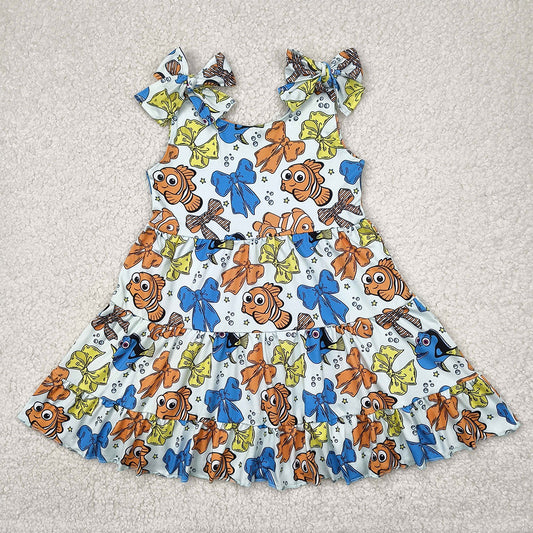 GSD2462 Baby Girls Strap Colorful Cartoon Fishes Bows Knee Length Dresses D 4.16
