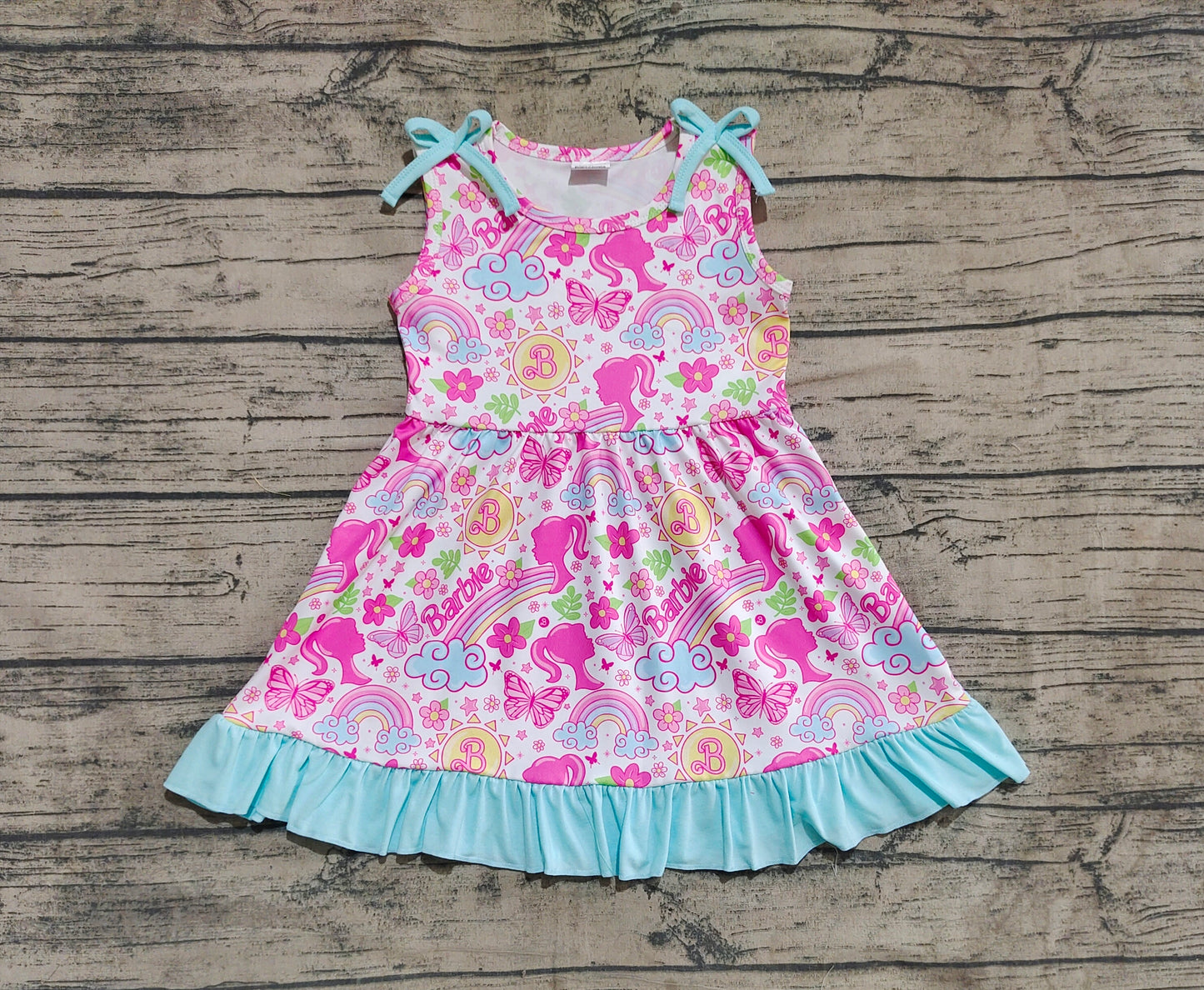 GSD2463  Baby Girls Strap Pink Flowers Cartoon Dolls Knee Length Dresses D 4.16