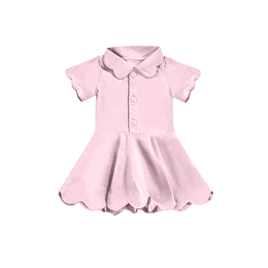 presale GSD2471  Baby Girls Pink Short Sleeves Button Yoga Knee Length Dresses  D 4.7