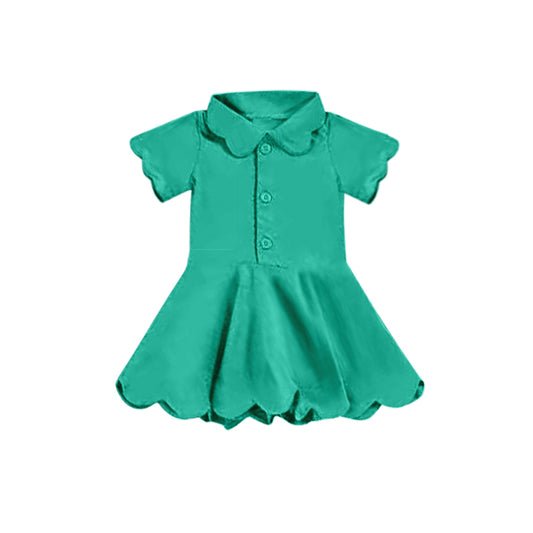 presale GSD2472  Baby Girls Dark Green Short Sleeves Button Yoga Knee Length Dresses  D 4.7