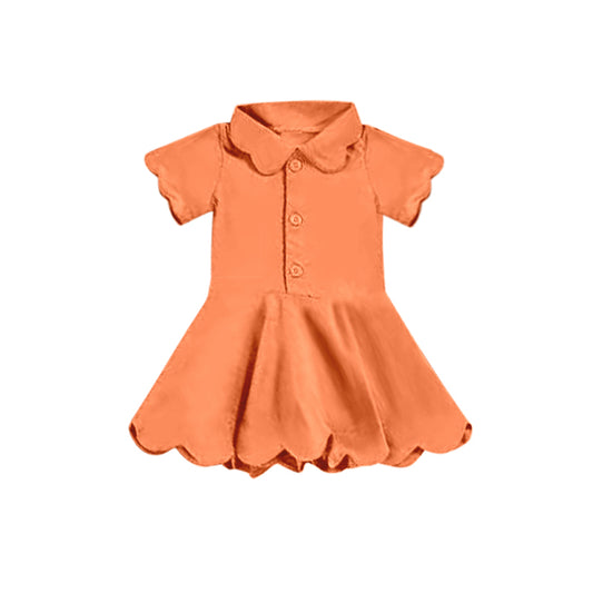 presale GSD2473  Baby Girls Orange Short Sleeves Button Yoga Knee Length Dresses D 4.7