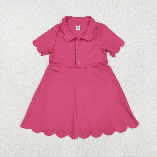 GSD2474 Baby Girls Pink Short Sleeves Button Yoga Knee Length Dresses D 6.2