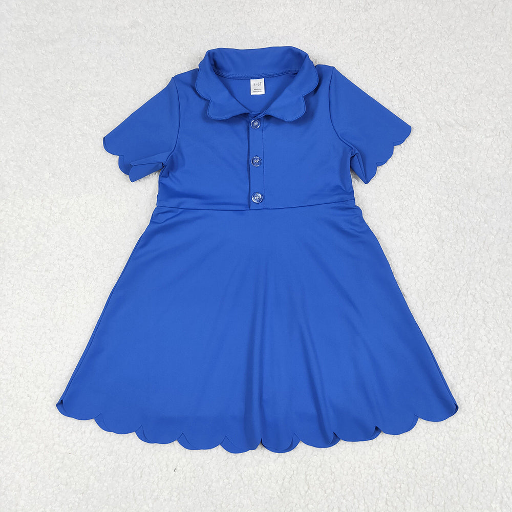 GSD2475 Baby Girls Blue Short Sleeves Button Yoga Knee Length Dresses  D 5.16