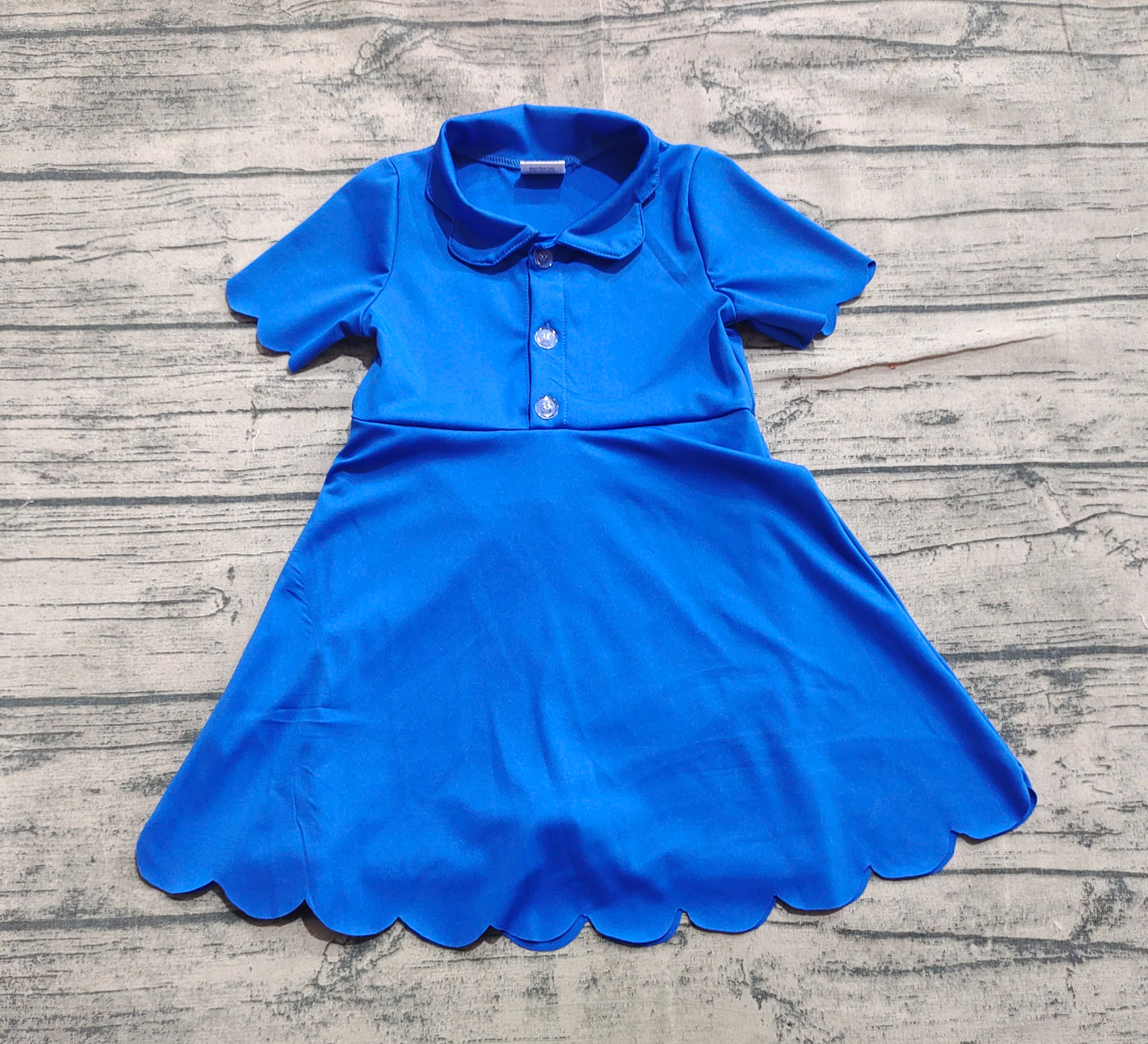 GSD2475 Baby Girls Blue Short Sleeves Button Yoga Knee Length Dresses  D 5.16