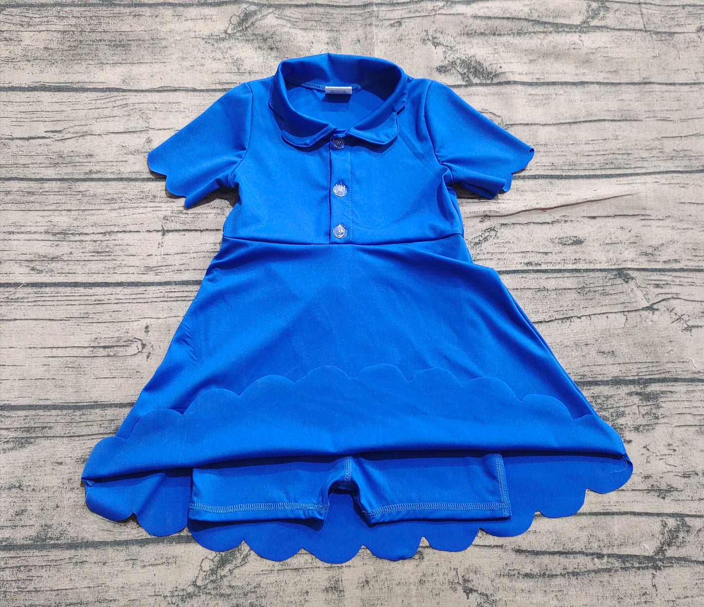 GSD2475 Baby Girls Blue Short Sleeves Button Yoga Knee Length Dresses  D 5.16