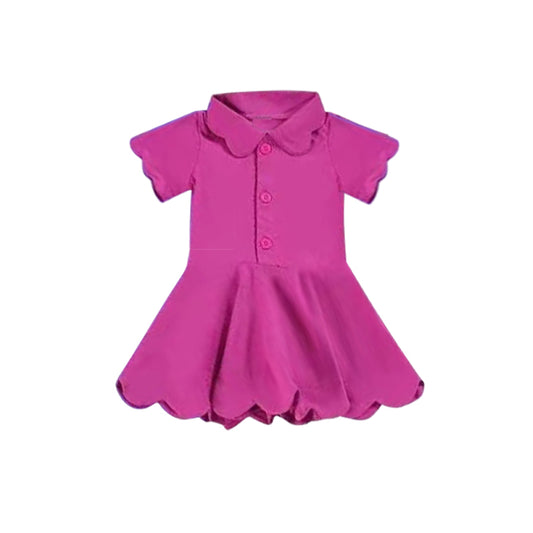 presale GSD2476  Baby Girls Hot Pink Short Sleeves Button Yoga Knee Length Dresses D 4.7