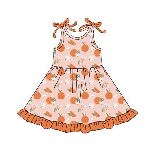 presale GSD2477  Baby Girls Strap Flowers Oranges Knee Length Dresses  D 4.7