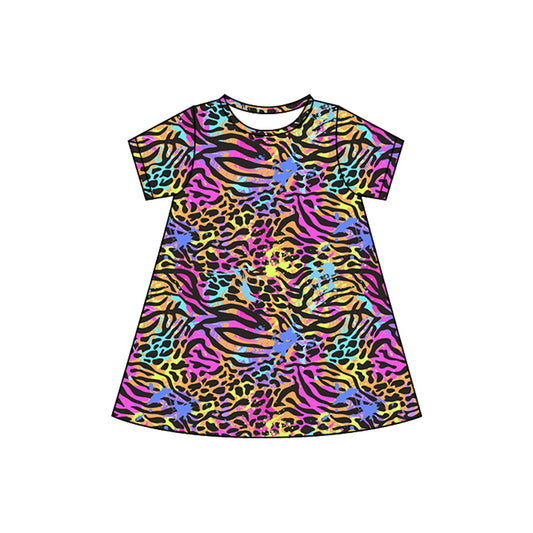 presale GSD2479 Baby Girls Short Sleeves Colorful Stripes Knee Length Dresses  D 4.7