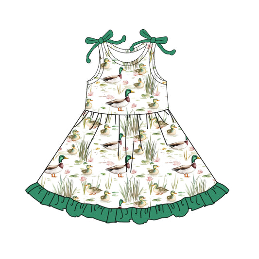 presale GSD2486 Baby Girls Green Bows Sleeveless Ducks Knee Length Dresses D 4.9