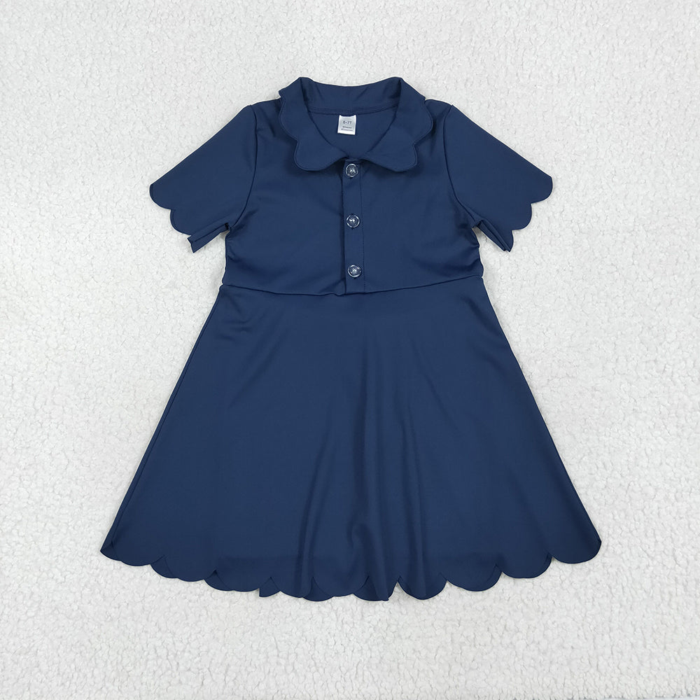 GSD2487 Baby Girls Navy Short Sleeves Button Yoga Knee Length Dresses  D 6.21