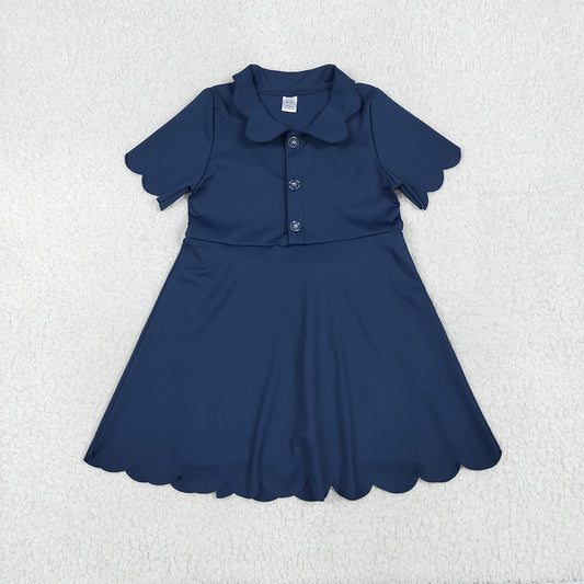 GSD2487 Baby Girls Navy Short Sleeves Button Yoga Knee Length Dresses  D 6.21