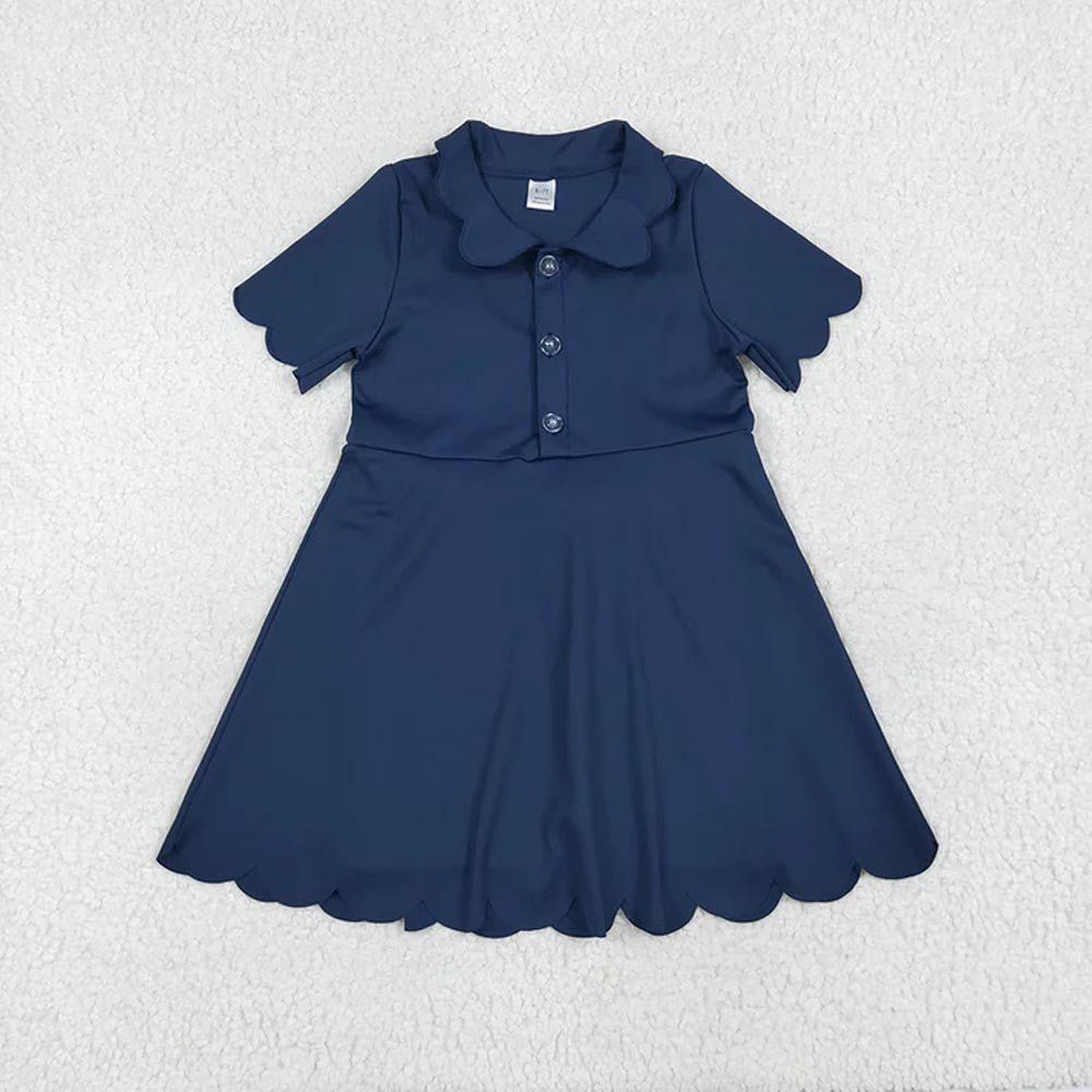 Sibling 3 Colors Baby Girls Short Sleeves Scallop Yoga Knee Length Dresses D 7.7
