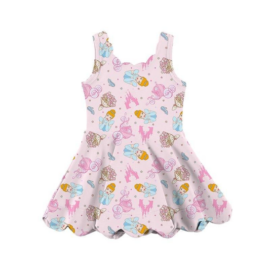 presale GSD2489 Baby Girls Pink Sleeveless Princess Yoga Knee Length Dresses  D 4.9