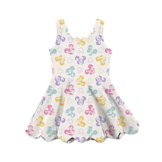 presale GSD2490 Baby Girls Sleeveless Colorful Cartoon Mouse Yoga Knee Length Dresses D 4.9