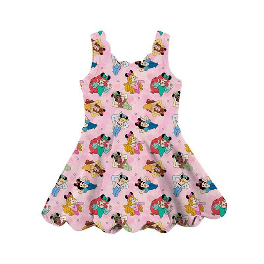 presale GSD2491 Baby Girls Pink Sleeveless Cartoon Princess Stars Yoga Knee Length Dresses D 4.9