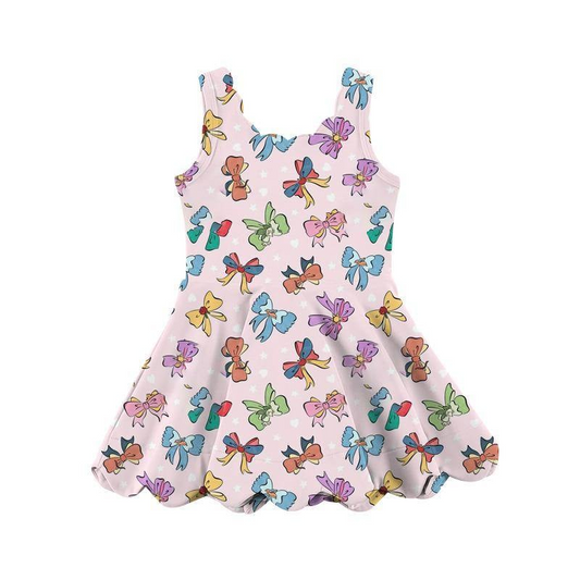presale GSD2492  Baby Girls Pink Sleeveless Colorful Bows Yoga Knee Length Dresses  D 4.9