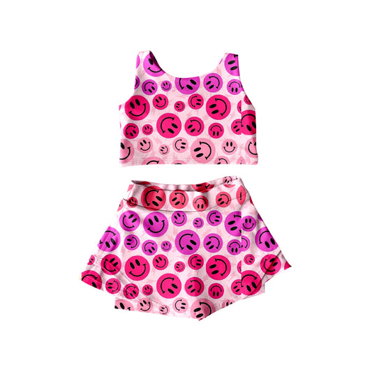 presale GSD2493  Baby Girls Hot Pink Sleeveless Smiles Top Skorts Set D 4.9