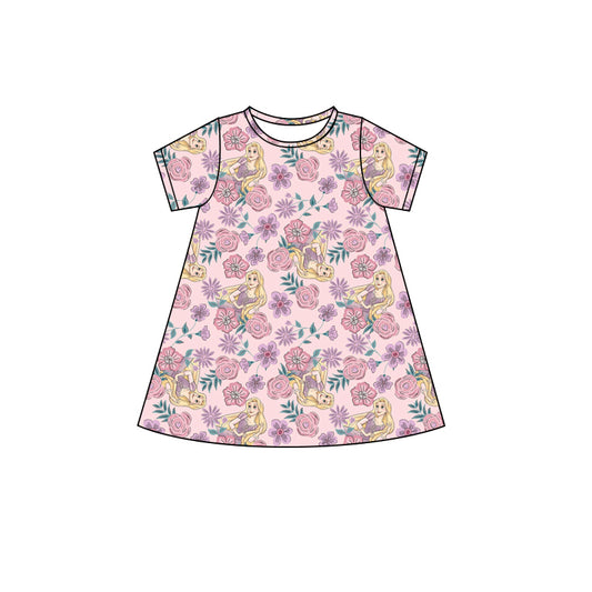 presale GSD2496  Baby Girls Pink Short Sleeves Floral Princess Knee Length Dresses D 4.9
