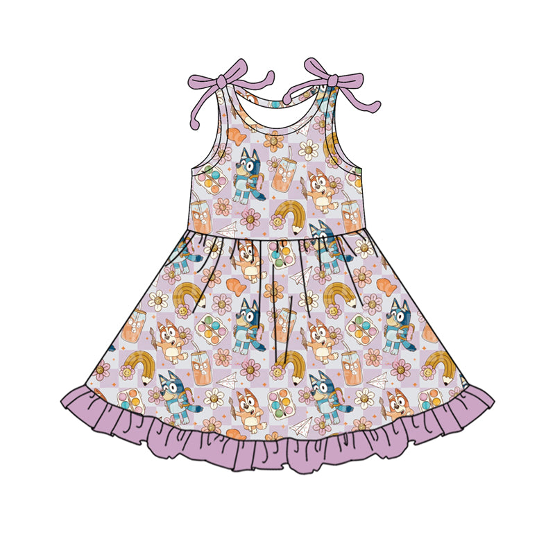 presale GSD2501 Baby Girls Lavender Sleeveless Cartoon Dogs Pencil Knee Length Dresses  D 4.9