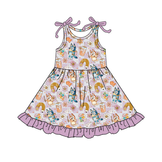 presale GSD2501 Baby Girls Lavender Sleeveless Cartoon Dogs Pencil Knee Length Dresses D 4.9