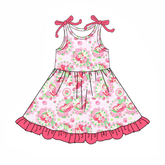 presale GSD2504 Baby Girls Pink Sleeveless Strawberry Dolls Knee Length Dress D 4.11