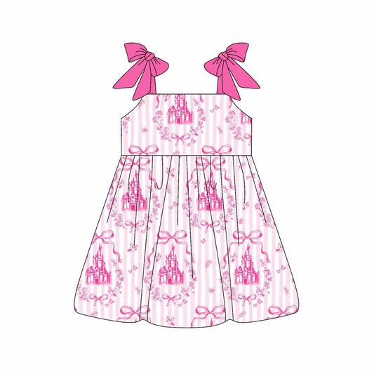 presale GSD2505 Baby Girls Pink Strap Castles Bows Knee Length Dress D 4.11