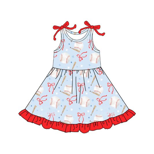 presale GSD2507 Baby Girls Sleeveless Bows Baseballs Knee Length Dress D 4.12