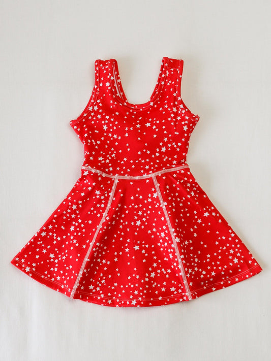 presale GSD2511 Baby Girls Red Sleeveless Stars Skorts Yoga Knee Length Dresses  D 4.12