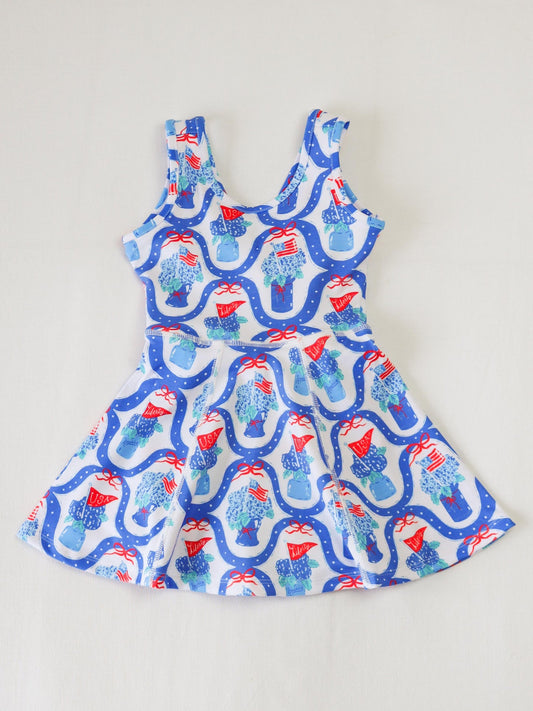 presale GSD2512 Baby Girls Sleeveless Floral Flags 4th Of July Yoga Knee Length Dresses  D 4.12