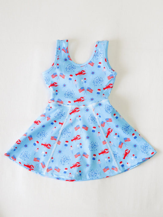 presale GSD2513  Baby Girls Sleeveless Flags Firework 4th Of July Yoga Knee Length Dresses D 4.12
