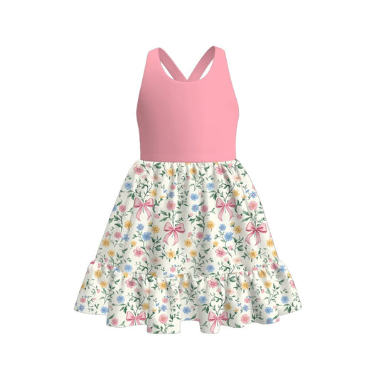 presale GSD2525  Baby Girls Floral Pink Bow Sleeveless Dress D 4.16
