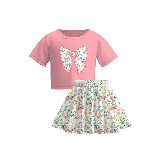 presale GSD2526  Baby Girls Pink Top Floral Skirt Outfit D 4.16