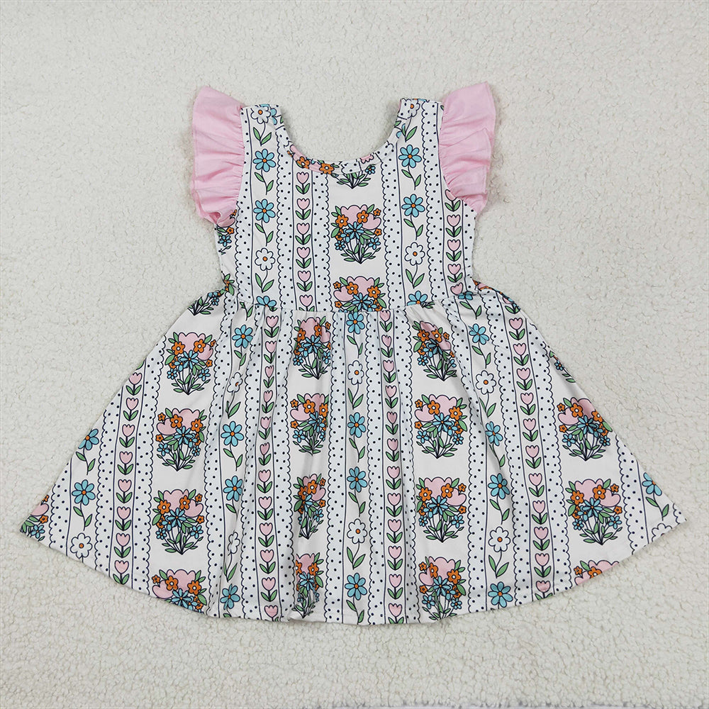 GSD2527 Beige Fly Sleeve Dress with Tulip Flowers and Polka Dot Stripes D 5.22
