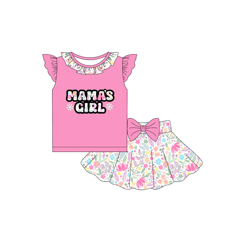 presale GSD2528 Mama's girl letter flower lace rose pink flying sleeve skirt suit  D 4.16