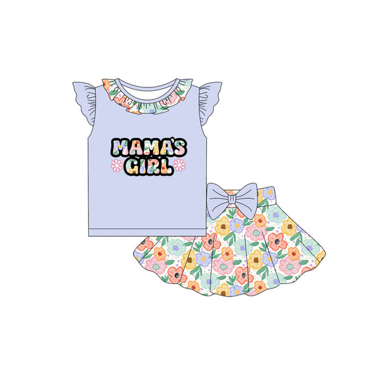 presale GSD2529  Mama's girl letter flower lace blue and purple flying sleeve skirt suit D 4.16