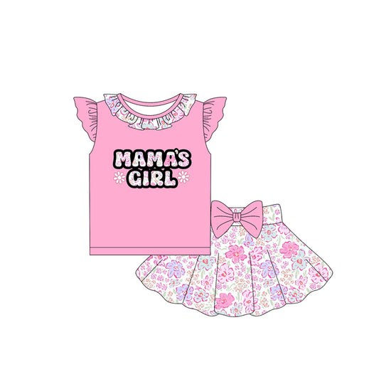 presale GSD2530 Baby Girls Pink Flutter Sleeves Mama's Girl Top Flowers Skorts Set D 4.19