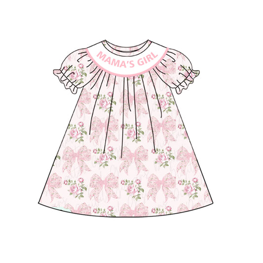 presale GSD2532  Baby Girls Pink Sort Ruffle Sleeves Mama's Girl Bows Flowers Knee Length Dress  D 4.16