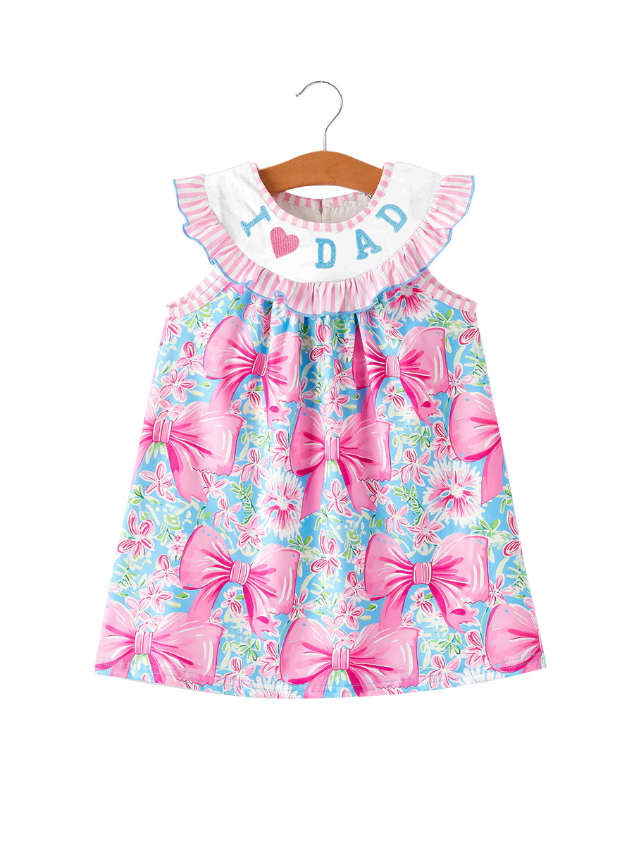 GSD2534 Baby Girls Pink Flutter Sleeves I Love Dad Floral Bows Knee Length Dresses   D 4.16