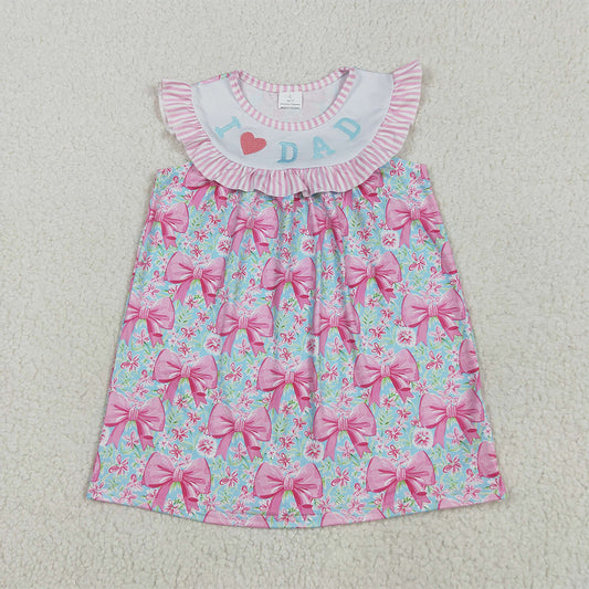 GSD2534 Baby Girls Pink Flutter Sleeves I Love Dad Floral Bows Knee Length Dresses D 4.16