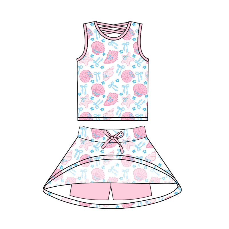 presale GSD2538  Baby Girls Sleeveless Pink Shell Top Skort Short Set  D 4.25