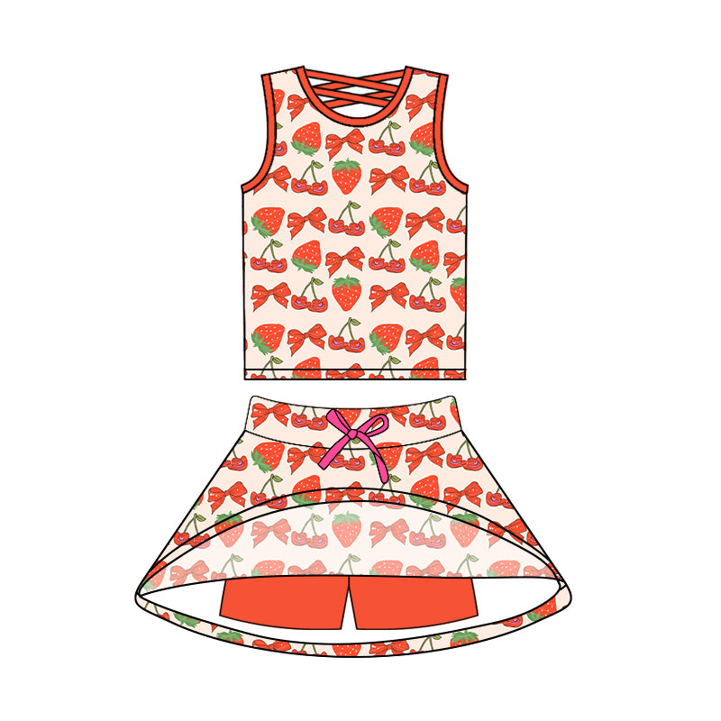 presale GSD2539  Baby Girls Sleeveless Bows Strawberry Top Skort Short Set  D 4.25