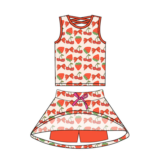 presale GSD2539  Baby Girls Sleeveless Bows Strawberry Top Skort Short Set  D 4.25